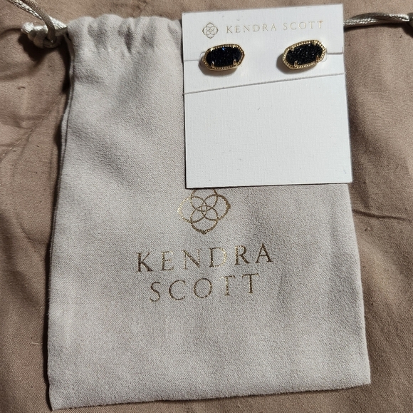 Kendra Scott Ellie Gold Black Glitter Stud Earrings NWT - Picture 2 of 5